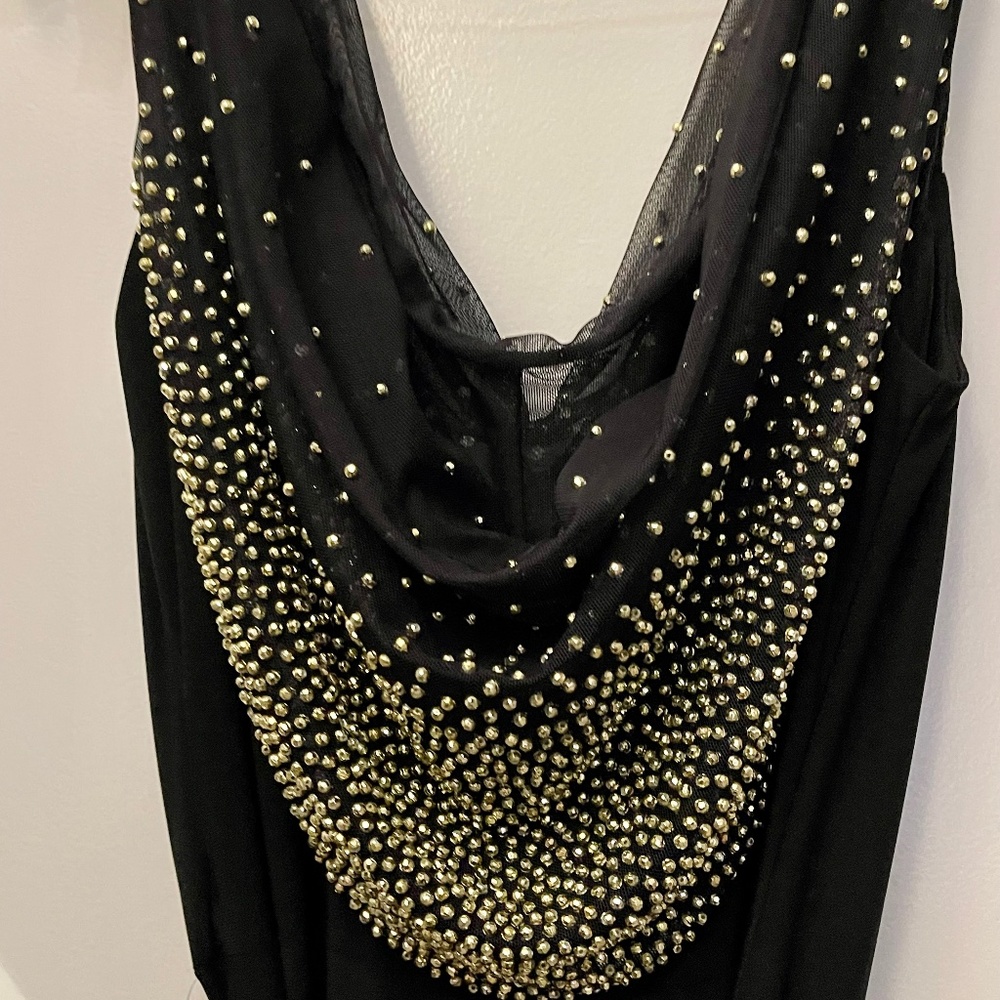 Exquisite Jeweled Drop Shoulder Black Jumpsuit By Cachet Size 14, Never Worn